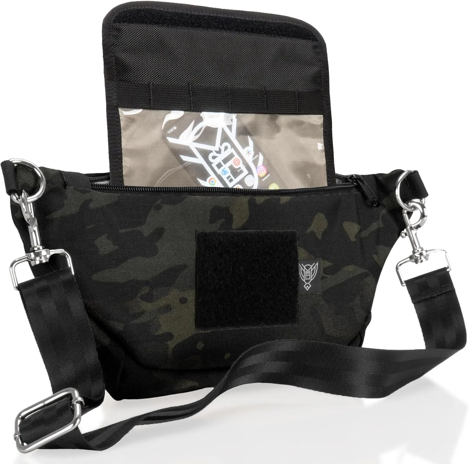 ~ SLING Faraday Bag ~ Data Security Cross-Body for Executive Travel ~ Tracking/Hacking Defense ~ Crystal Faraday Sleeve ~ Midnight Multicam