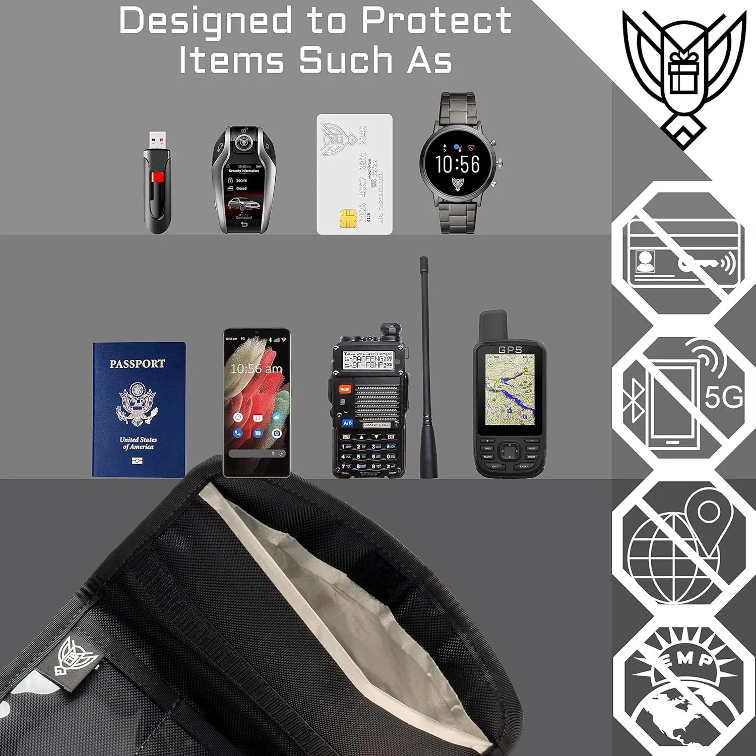 ~ Xecutive LITE Series Faraday Bag for Phones and Other Small Electronics ~ Data Security for Executive Travel ~ Tracking/Hacking Defense ~ Black Ballistic Nylon
