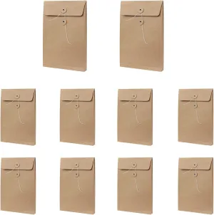 10 Pack B5 Kraft Paper Envelope File Bag Portfolio Project Expandable Document Wallet Vertical Bill Clothes Shorts Holder Storage Pocket Organizer with String Button Closure