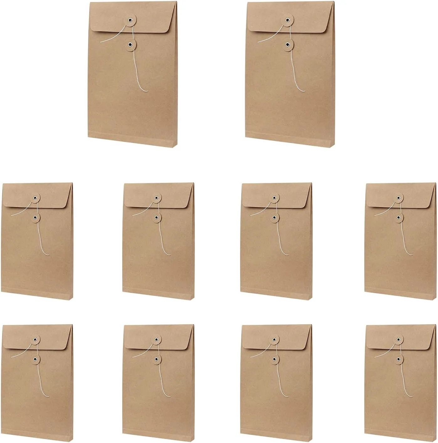 10 Pack B5 Kraft Paper Envelope File Bag Portfolio Project Expandable Document Wallet Vertical Bill Clothes Shorts Holder Storage Pocket Organizer with String Button Closure