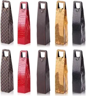 10 Pack Wine Tote Bag, Reusable Leather Wine Carrier Gift Bags, Single Bottle Champagne Beer Holder, Ideal for Weddings, Birthdays, Picnics, Christmas, and Holiday Giving