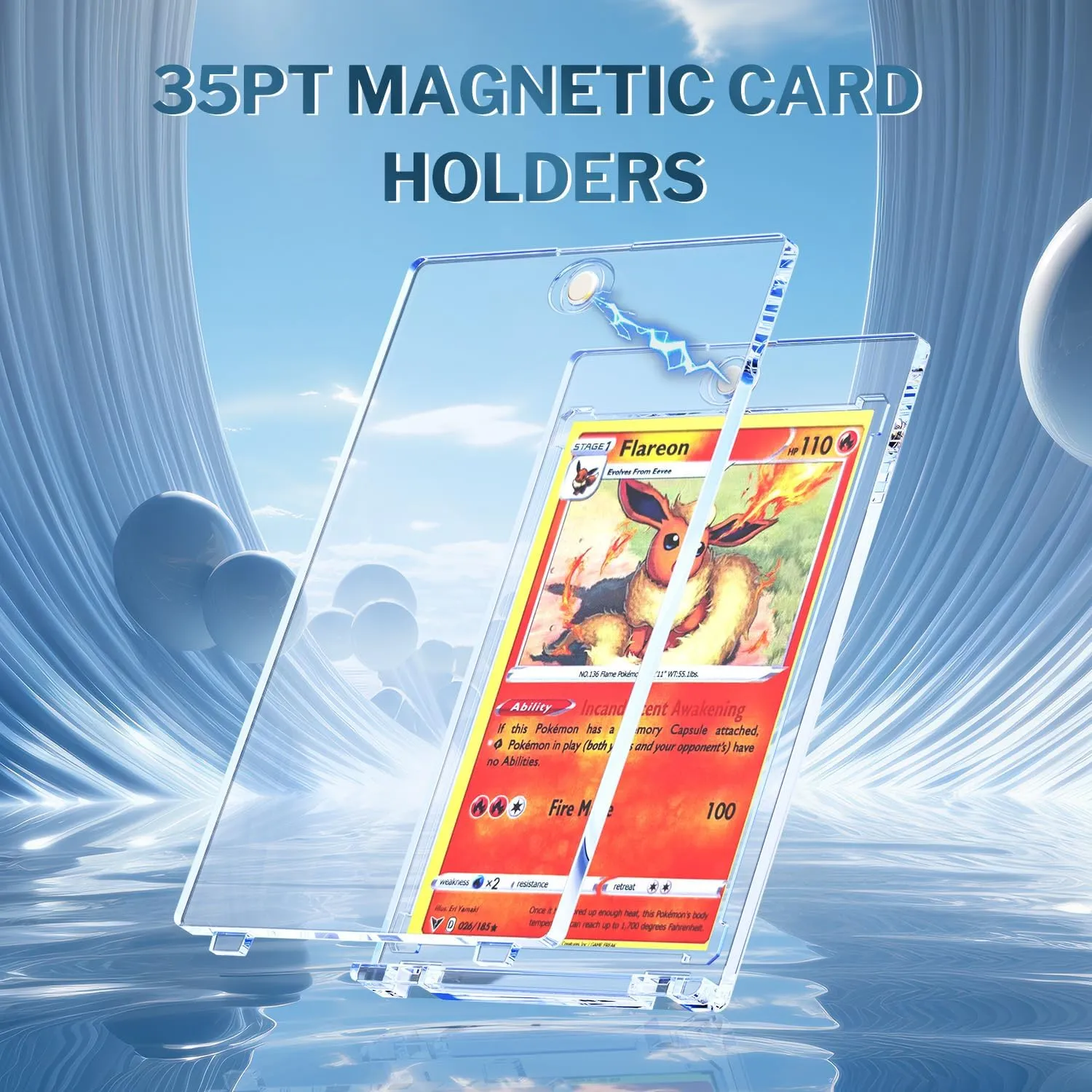 100-Pack Magnetic Card Holder, 35pt One Touch for Trading Cards, Baseball Card Holder, U-V Protectors Hard Plastic, for Sports, Game, MTG Cards