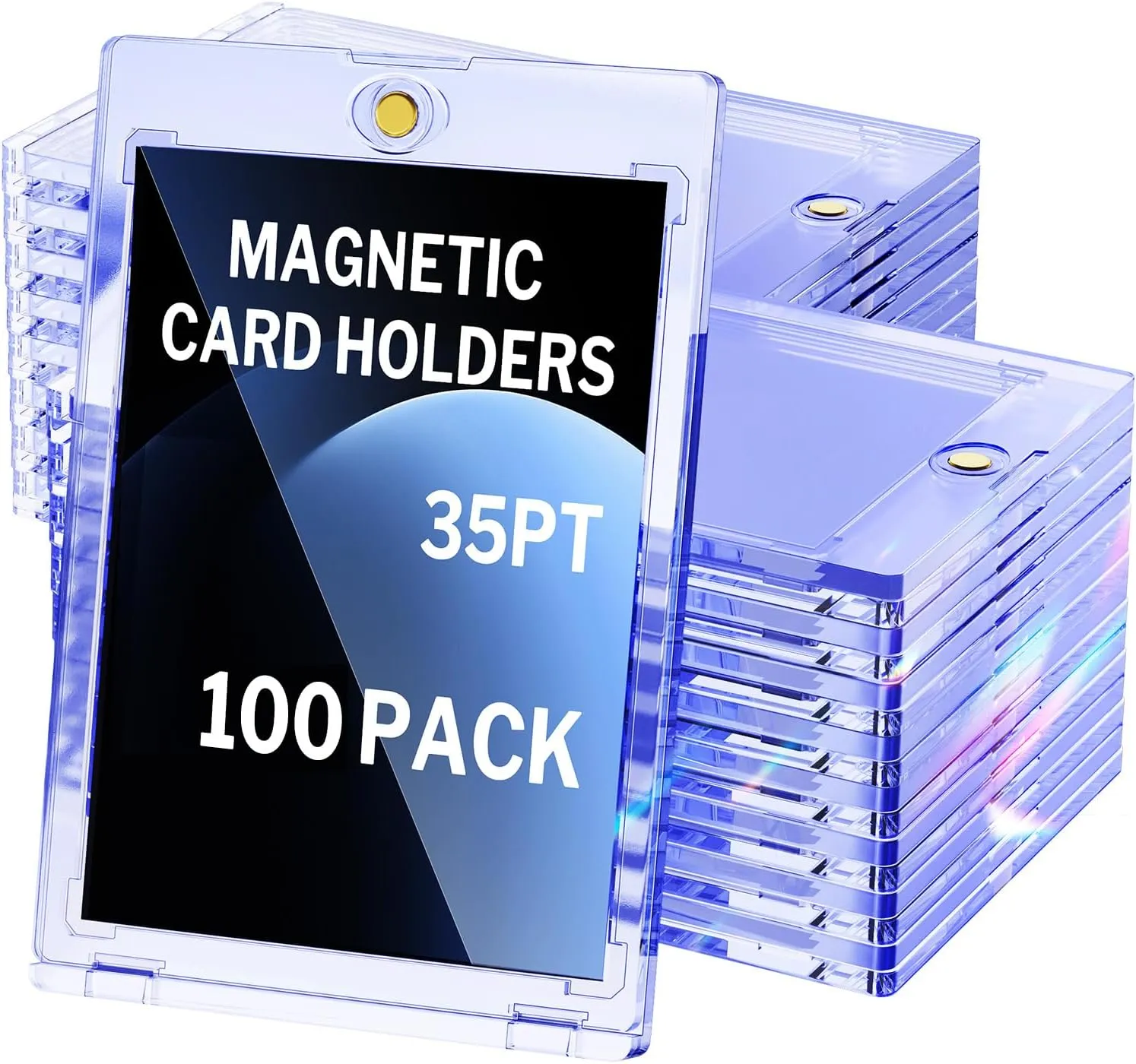 100-Pack Magnetic Card Holder, 35pt One Touch for Trading Cards, Baseball Card Holder, U-V Protectors Hard Plastic, for Sports, Game, MTG Cards