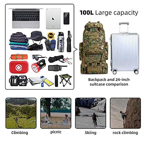 100L Camping Hiking Backpack,Molle military Tactical Rucksack Backpack