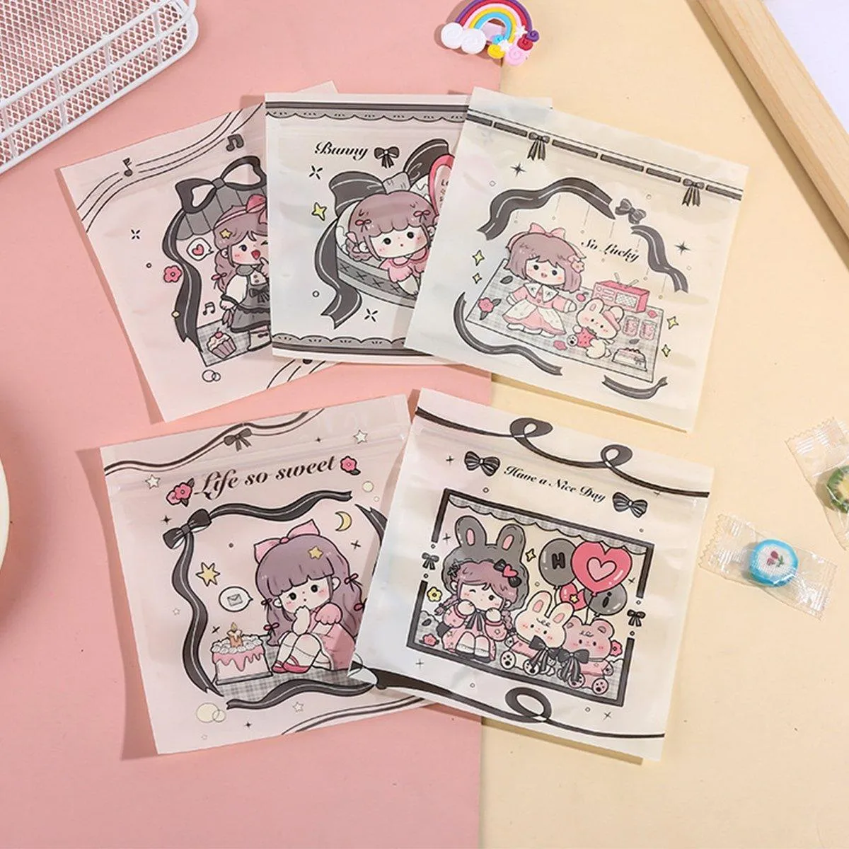 100pcs Cartoon Plastic Ziplock Bags