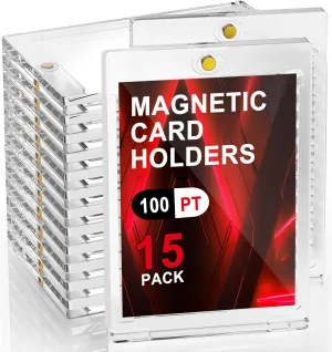 100pt Magnetic Card Holders, 15ct One Card Touch Holder for Trading Cards, Baseball Card Protectors Hard Plastic, Magnetic Thick Card Display Case for Sports Cards, Game Cards
