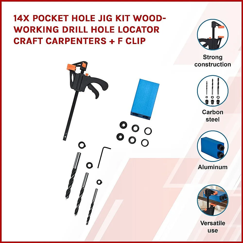 14X Pocket Hole Jig Kit Woodworking Drill Hole Locator Craft Carpenters   F Clip
