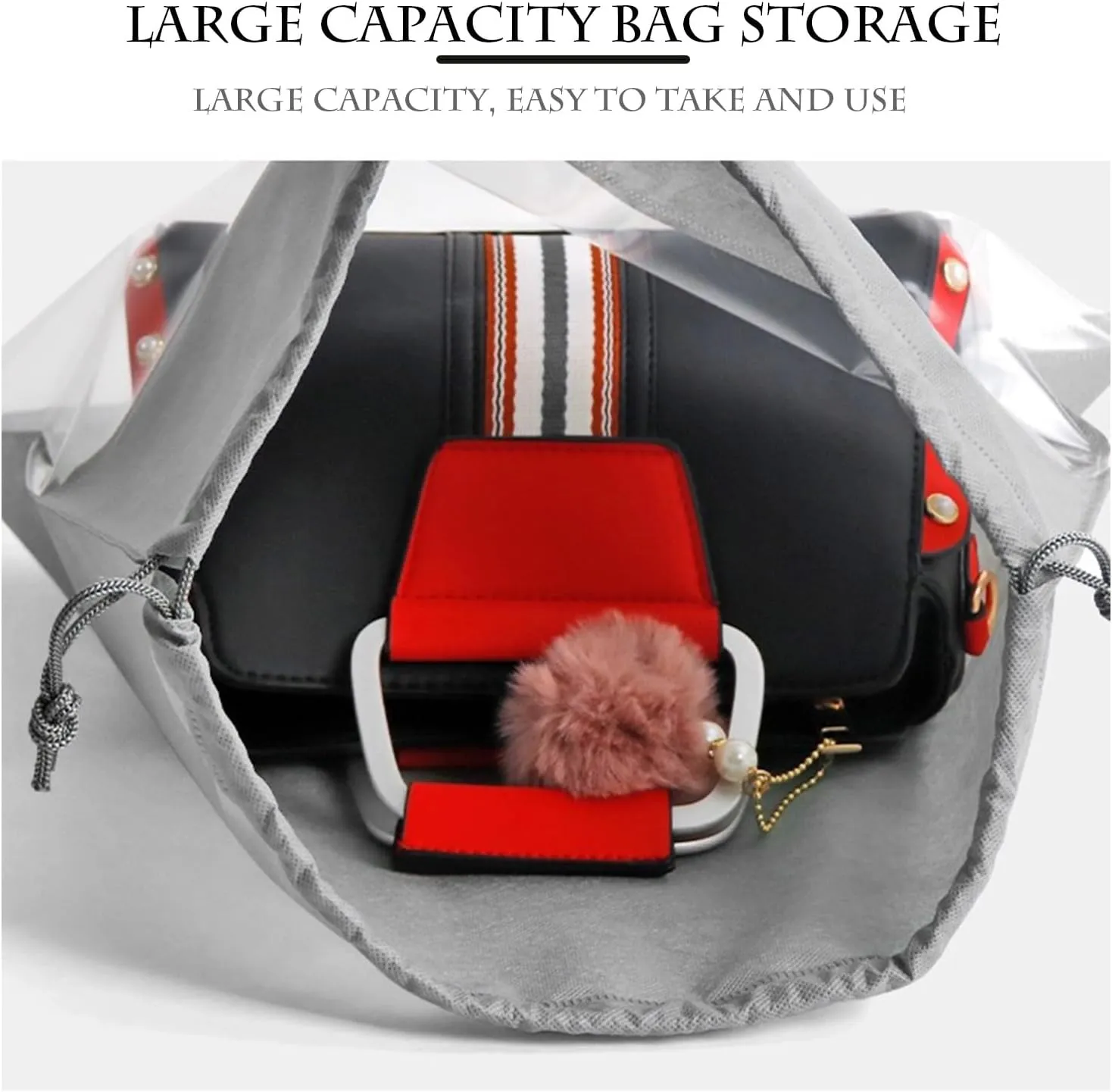 15 Packs Dust Bags for White Handbags, Clear White Handbag and Purse Storage Organizer, 18"x18" / 45x45 cm Non-Woven Drawstring Cover with Window