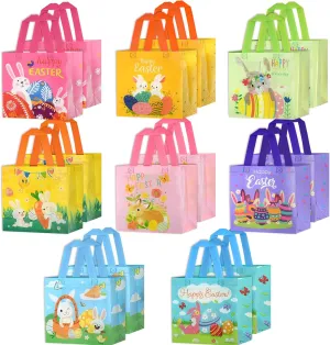 16pcs Happy Easter Egg Hunt Bags Bunny Carrot Chick Gift Bags with Handles, Treat Bags, 8 Style Reusable Non-Woven Easter Bag for Gifts Wrapping, Party Supplies, Basket Container, 9.1×8.7×4.5inch (Easter-16pcs)