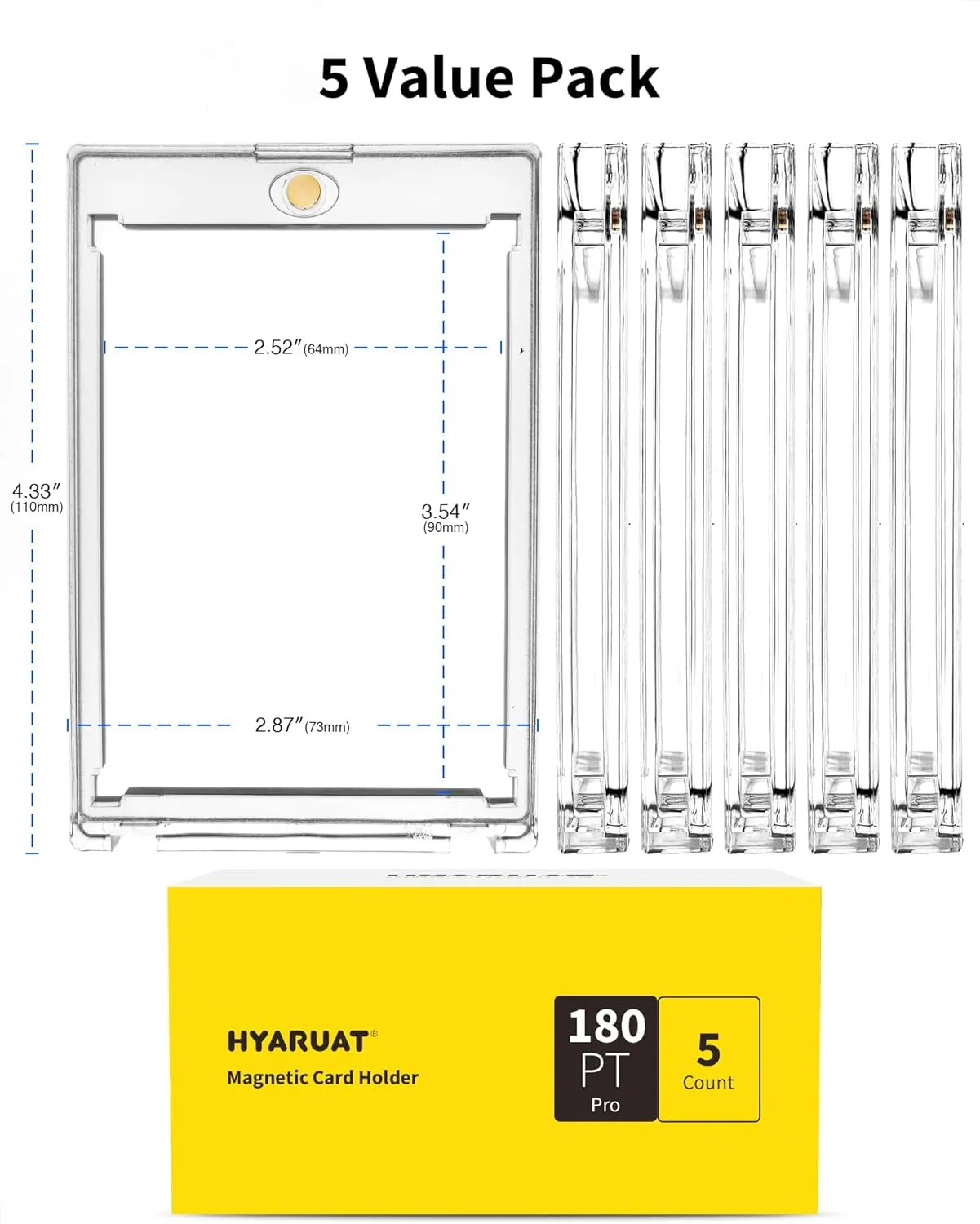 180pt One Touch Card Holder - 5 Pack Super Thick Magnetic Card Holders for Patch Cards, Clear