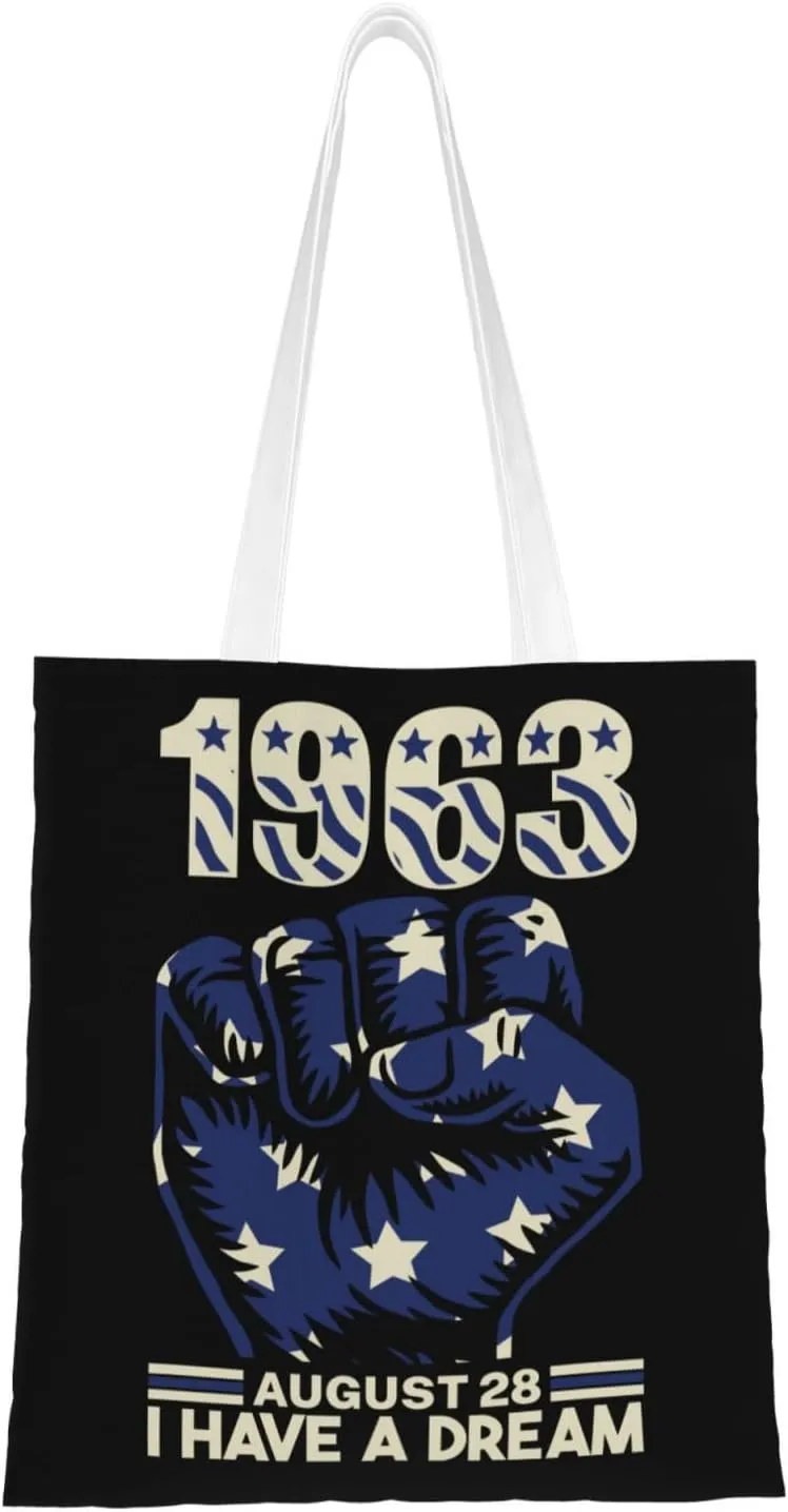 1963 August 28 I Have A Dream Tote Bag for Women Canvas Shopping Bags Reusable Large Capacity Casual Shoulder Handbags Grocery Bags DIY Gift Bags