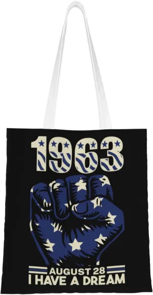 1963 August 28 I Have A Dream Tote Bag for Women Canvas Shopping Bags Reusable Large Capacity Casual Shoulder Handbags Grocery Bags DIY Gift Bags