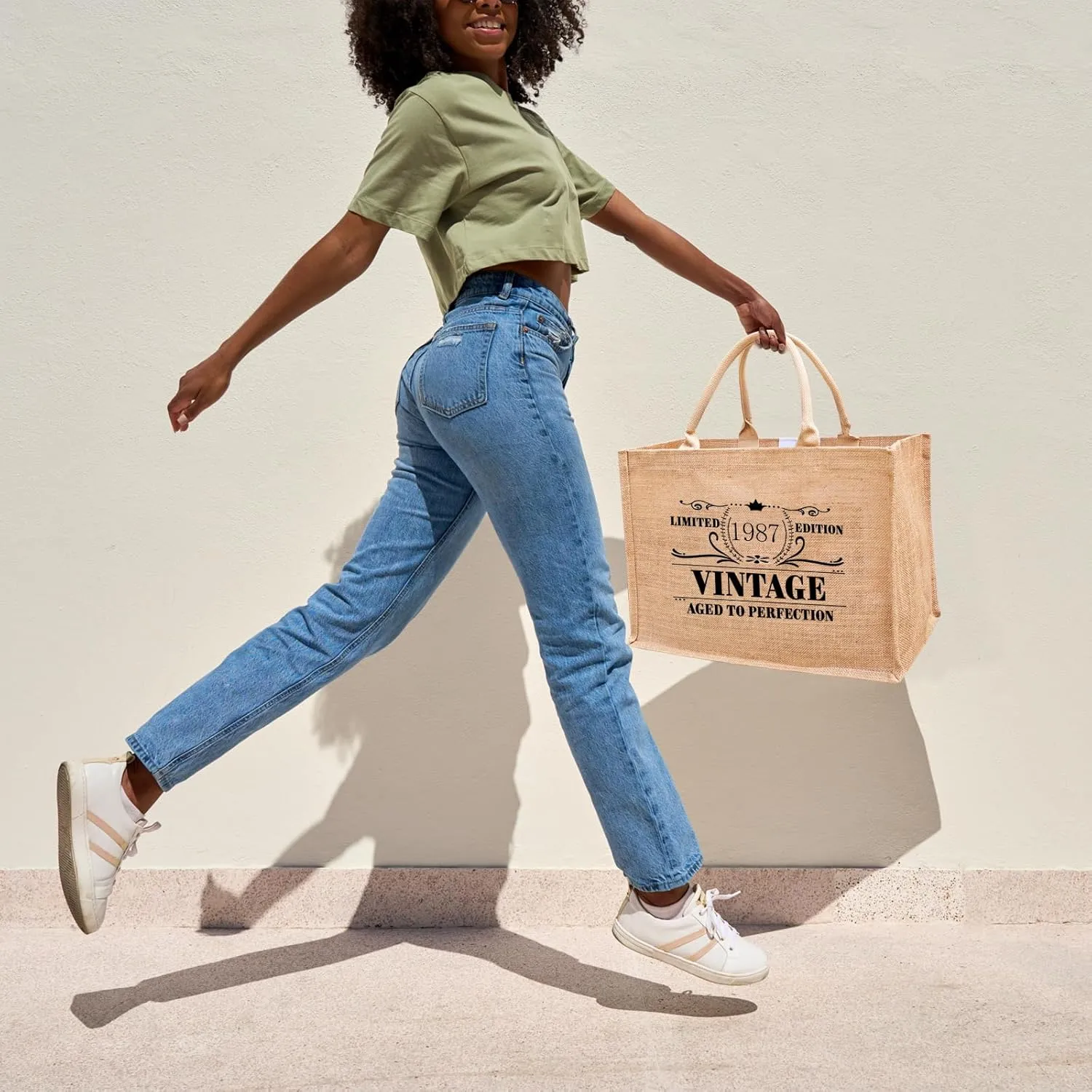 1986 1987 1988 1989 1990 1991 1992 1993 1994 1995 Burlap Jute Tote Bags for Women, 17" x 6.8" x 11.8"