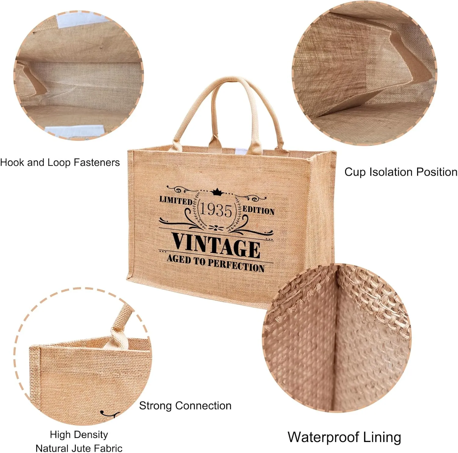 1986 1987 1988 1989 1990 1991 1992 1993 1994 1995 Burlap Jute Tote Bags for Women, 17" x 6.8" x 11.8"