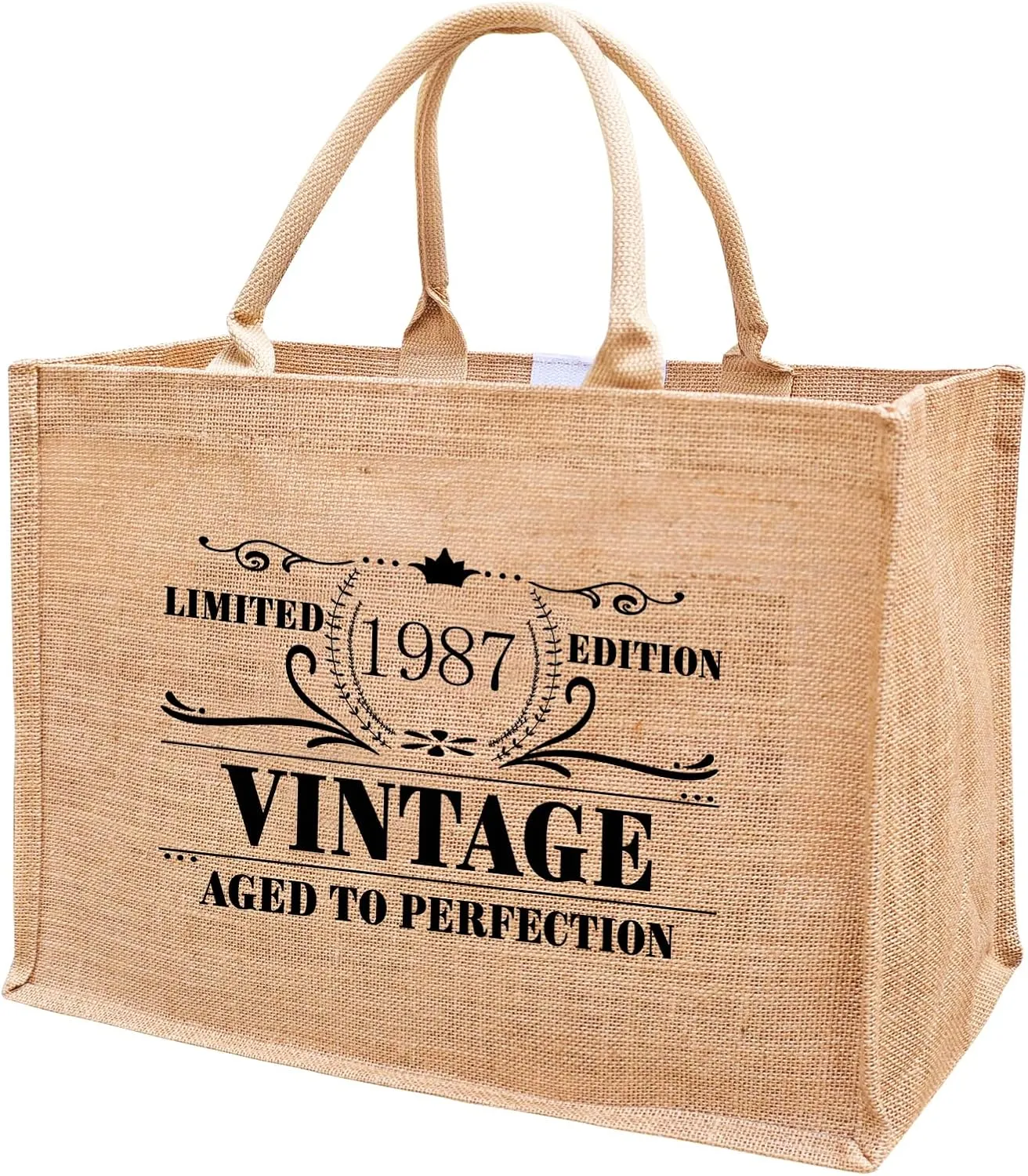 1986 1987 1988 1989 1990 1991 1992 1993 1994 1995 Burlap Jute Tote Bags for Women, 17" x 6.8" x 11.8"