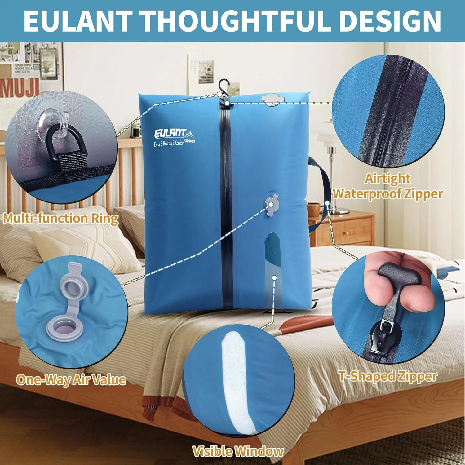 2 Pack Reusable Vacuum Bags for Travel,Waterproof Professional IP67 Zipper Reusable Vacuum Compression Bags,Space Saver Bags for Suitcases Backpack(No Pump)