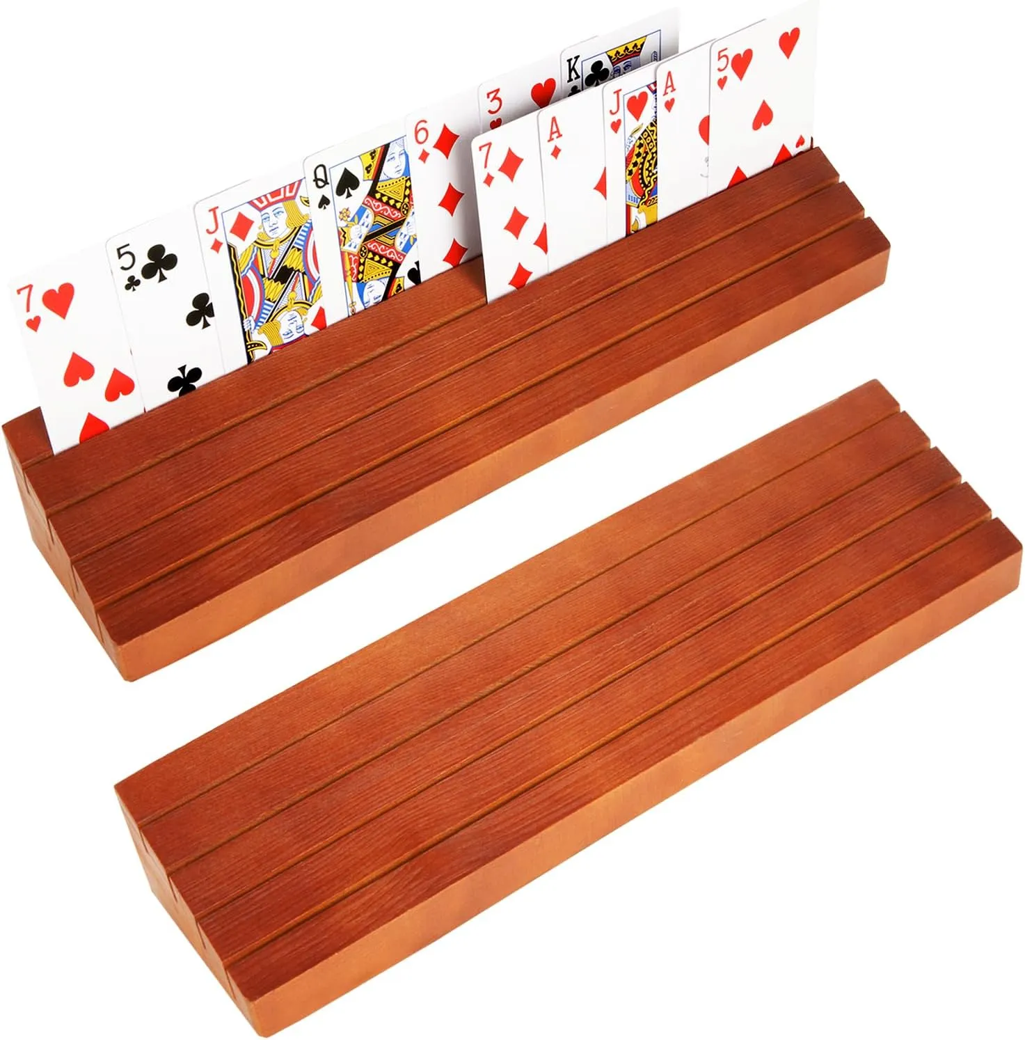 2 PCS Wooden Playing Card Holder Solid Pine Wooden Hands Free Card Holders for Adults Seniors Bridge Canasta Strategy Card Playing, 13.8 x 3.15 x 2.4 inch