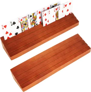 2 PCS Wooden Playing Card Holder Solid Pine Wooden Hands Free Card Holders for Adults Seniors Bridge Canasta Strategy Card Playing, 13.8 x 3.15 x 2.4 inch