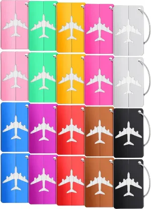 20 Pieces Metal Luggage Tags Aluminum Suitcase Labels Travel Bag Tags with Name ID Cards Colorful Baggage Tags Card Holders with Stainless Steel Loops
