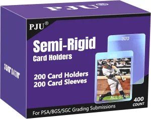 200ct Semi Rigid Card Holders & 200ct Card Sleeves for PSA, SGC, BGS, CSG Graded Card Submissions, Semi Rigid Card Sleeves, Baseball Card Protectors, PSA Graded Card Sleeve for Trading Card