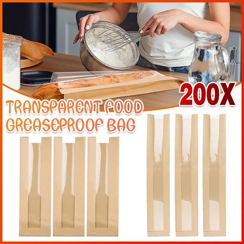 200PCS Kraft French Bread Baguette Packaging Pouch