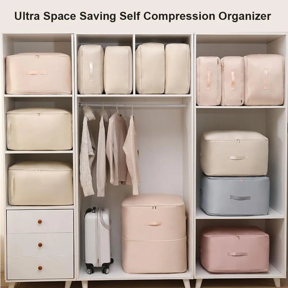 2024 NEW Space Saving Self Compression Organizer,Self Compression Moving Organizer Bags,Storage Tote for Space Saving,Heavy Duty Moving Bags for Comforters,Clothes (Blue, 15.75 * 11.8 * 7.08in)
