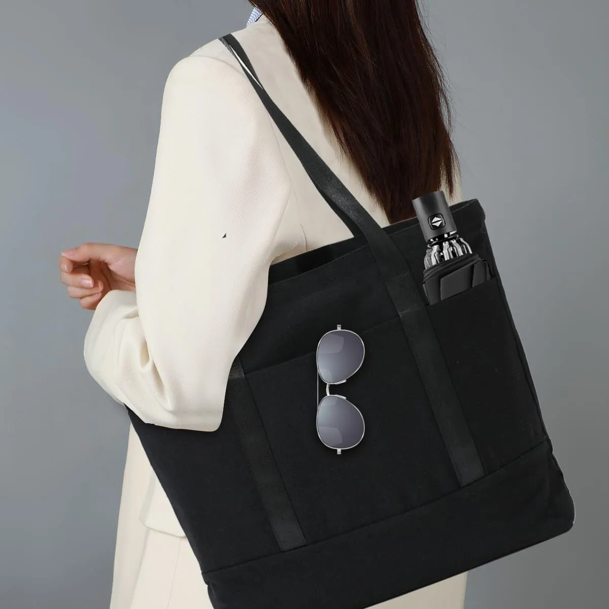 21in Heavy duty large canvas totes bag 12oz reusable zippered grocery shopping bag, extra large totes bag for women