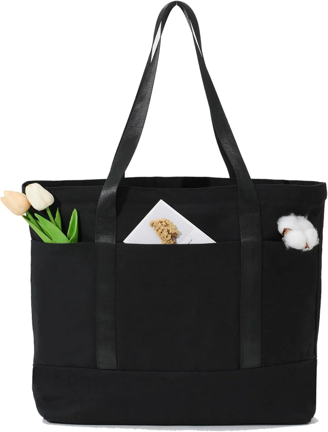 21in Heavy duty large canvas totes bag 12oz reusable zippered grocery shopping bag, extra large totes bag for women
