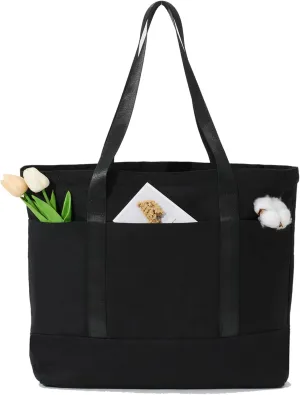 21in Heavy duty large canvas totes bag 12oz reusable zippered grocery shopping bag, extra large totes bag for women