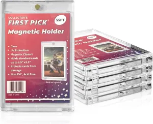 (25) 55PT Premium One Touch Magnetic Card Holder Thick Size - PVC Free - UV Protection - Hard Plastic Protector for Collectible Sports Cards Acrylic Display Card Cases