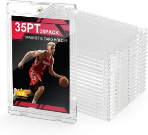 25ct Magnetic Card Holder, 35pt One Card Touch Holders for Trading Cards, U-V Protection Card Display Case Protectors Sleeves Hard Plastic Cover for Sports Game