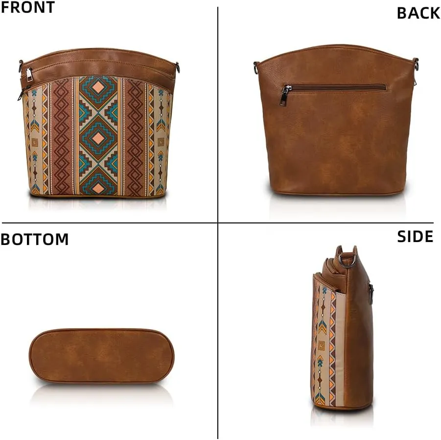 2pcs Bohemian Handbag Set Retro Ethnic Shoulder Bag, PU Leather, Large Capacity, Zipper Closure, Ideal for Vacation, Travel