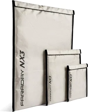 3 Pack Mega Kit NX3 Triple-Layer Cyber Fabric Faraday Bags - Fast, Easy Access for Device Shielding - Protect Data and Devices from Hacking, Tracking, EMP