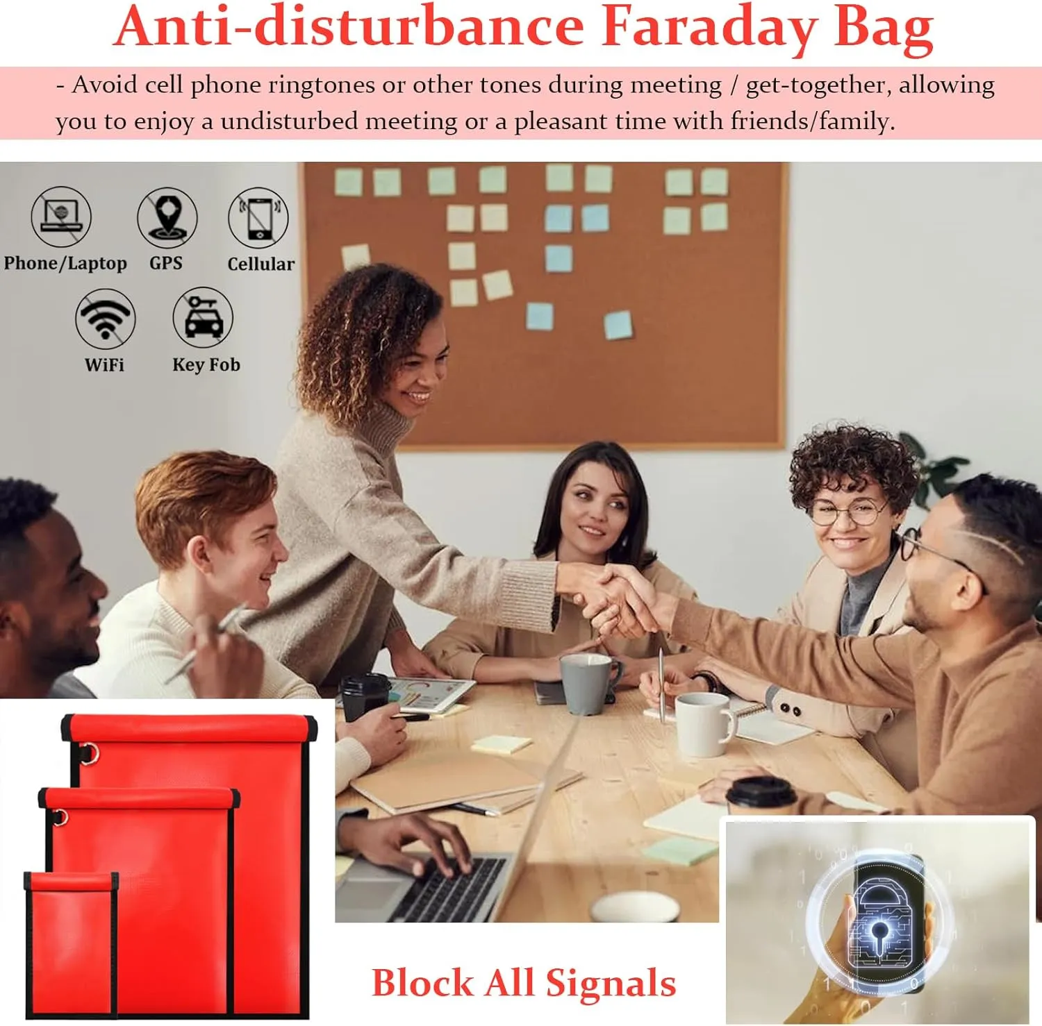 3 Pack Red Faraday Bags, Extra Large Faraday Bag for Laptops & Tablets & Car Keys, Waterproof & Fireproof Faraday Cage, Anti-Theft RFID Faraday Key Fob Protector