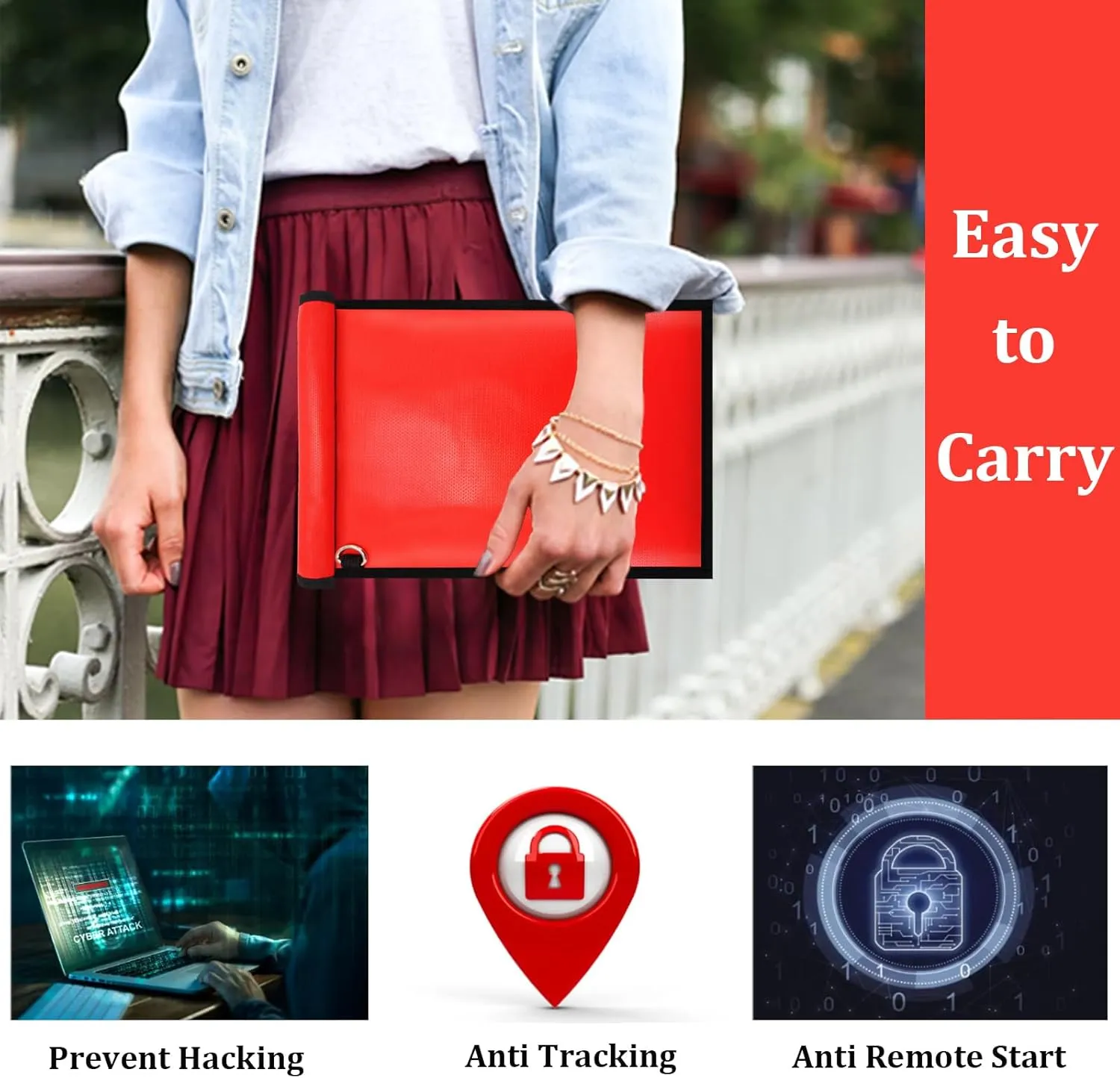 3 Pack Red Faraday Bags, Extra Large Faraday Bag for Laptops & Tablets & Car Keys, Waterproof & Fireproof Faraday Cage, Anti-Theft RFID Faraday Key Fob Protector