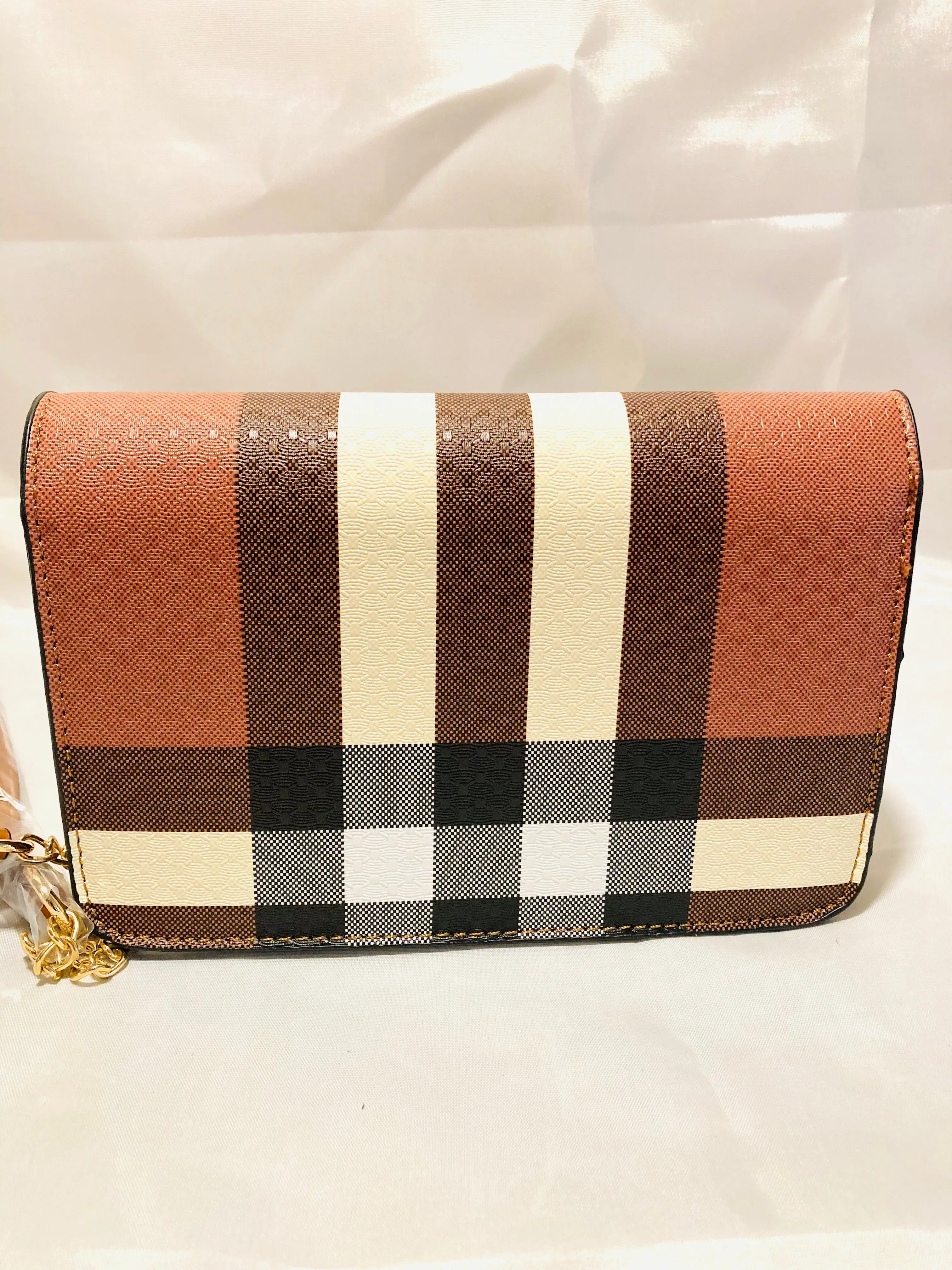 3 piece Brown striped vegan satchel set
