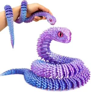 30 Inch 3D Printed Snake, 3D Printed Fidget Animals Toys, Articulated Flexible Joint Resin Simulation Viper Toys for Home Office Executive Desk Decoration Toy Halloween Party Favors Gift (Pink-Blue)