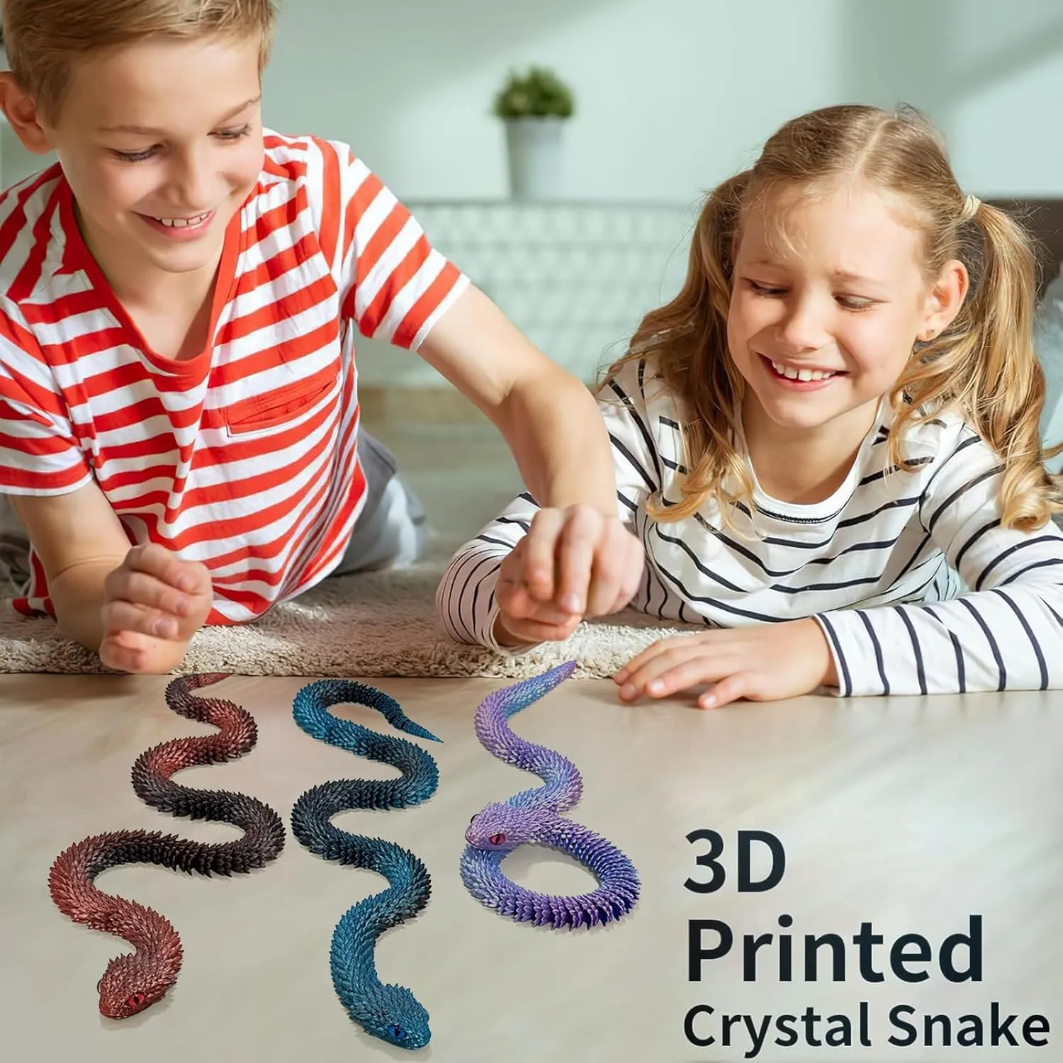 30 Inch 3D Printed Snake, 3D Printed Fidget Animals Toys, Articulated Flexible Joint Resin Simulation Viper Toys for Home Office Executive Desk Decoration Toy Halloween Party Favors Gift (Pink-Blue)