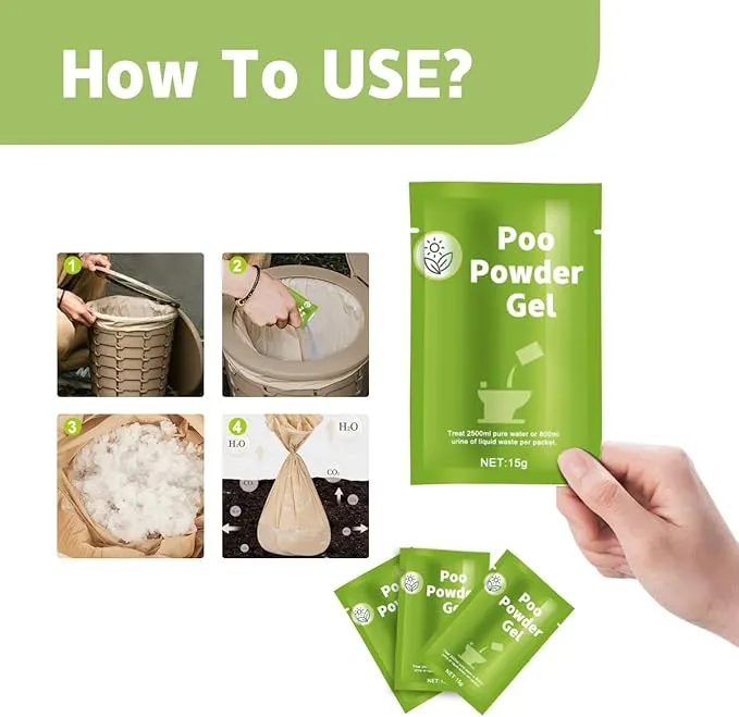 30 Pcs Portable Toilet Gel, 15g/Pack, Quick Super Absorbent, ECO-Friendly Poo Gel for Camping Toilet Chemicals Deodorant, Poo Urine Powder for Outdoor Camping, Hiking, Emergency Toilets