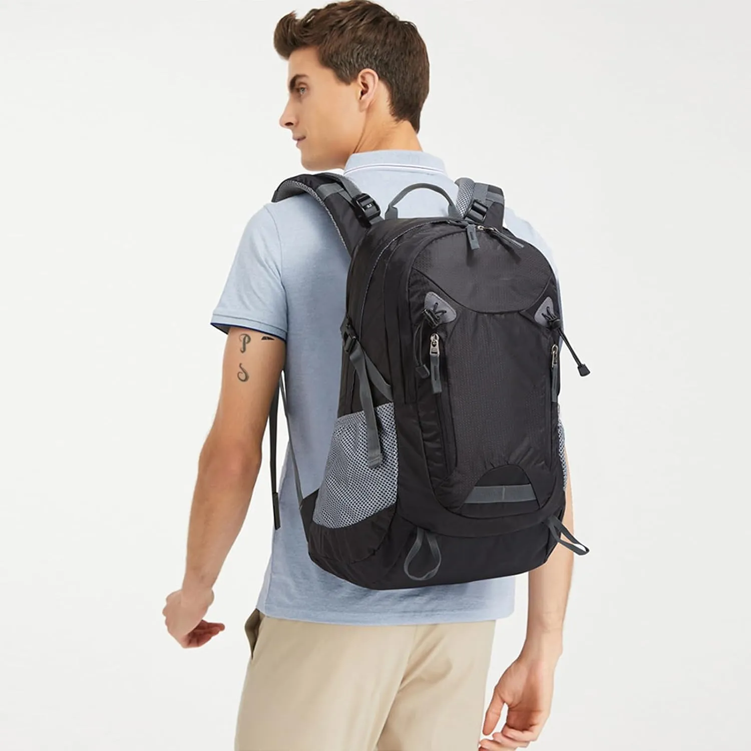 35L Hiking Backpack – Lightweight Waterproof Daypack with Adjustable Straps, Mesh Side Pockets – Camping & Travel Backpack for Men & Women – Black