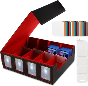 4-Row Card Storage Box for Trading Cards with Card Supports, Commander Card Deck Case with Viewing Windows, 3000  Magnetic Closure Game Cards Box with 24 Colorful Divider Tabs for Game Sports Cards