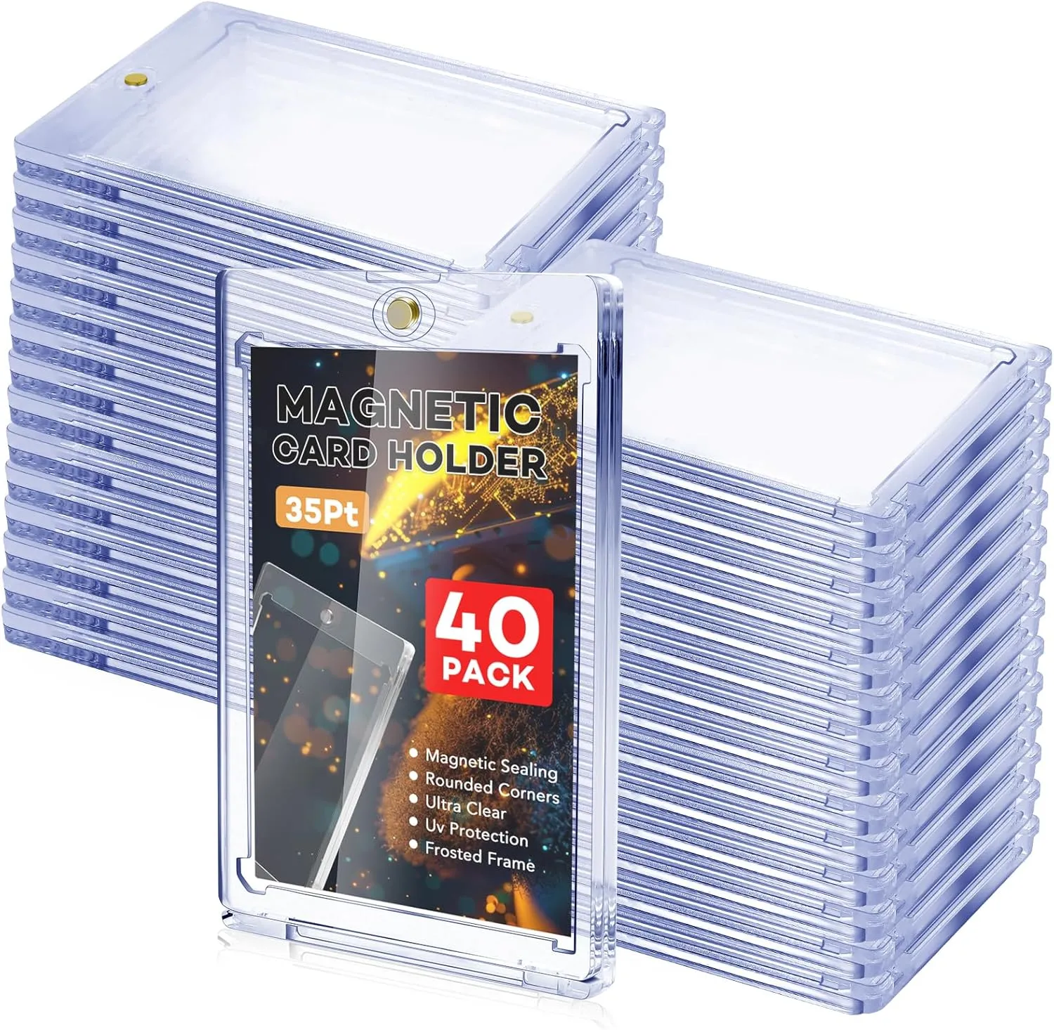 40 PCS Magnetic Card Holder, 35pt One Touch Card Holder for Baseball Cards,U-V Protection Hard Plastic Magnetic Card Case,Card Holders for Sports Cards, Trading Card Display, Game Card Protector
