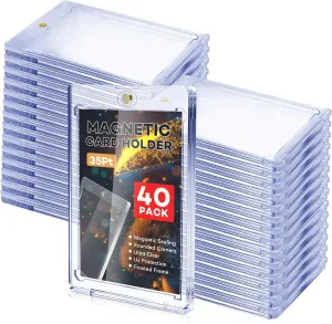 40 PCS Magnetic Card Holder, 35pt One Touch Card Holder for Baseball Cards,U-V Protection Hard Plastic Magnetic Card Case,Card Holders for Sports Cards, Trading Card Display, Game Card Protector