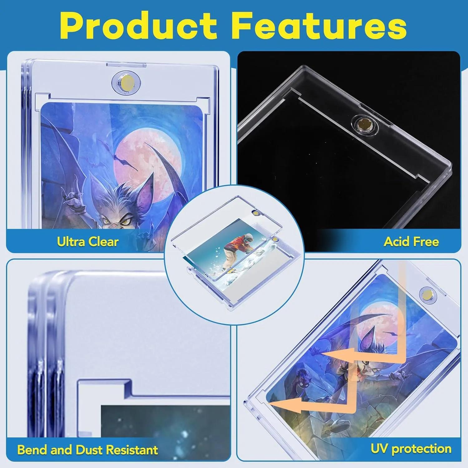 40 PCS Magnetic Card Holder, 35pt One Touch Card Holder for Baseball Cards,U-V Protection Hard Plastic Magnetic Card Case,Card Holders for Sports Cards, Trading Card Display, Game Card Protector