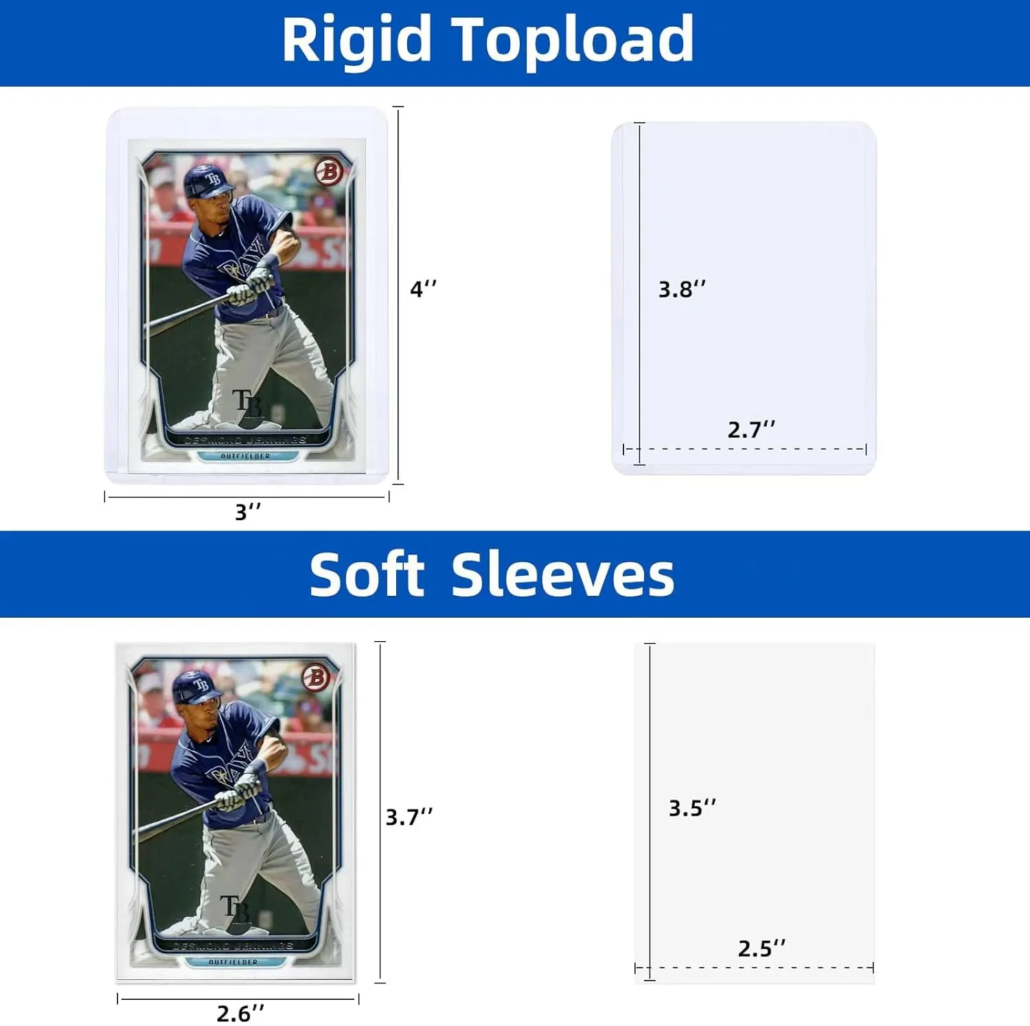 400 Card Sleeves Top Loaders for Cards, Arjiekwei 3"X4" Baseball Card Protectors Hard Plastic, Premium Toploaders Card Holder for Trading Sports Football Game Cards(200 Top Loaders   200 Card Sleeves)