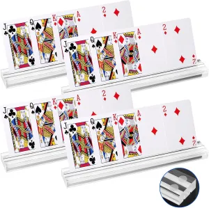 4PCS Acrylic Card Holders for Playing Cards, Set of 4 Playing Card Holders with Dual Grooves, Acrylic Playing Card Holder Stands for Adults,Card Game