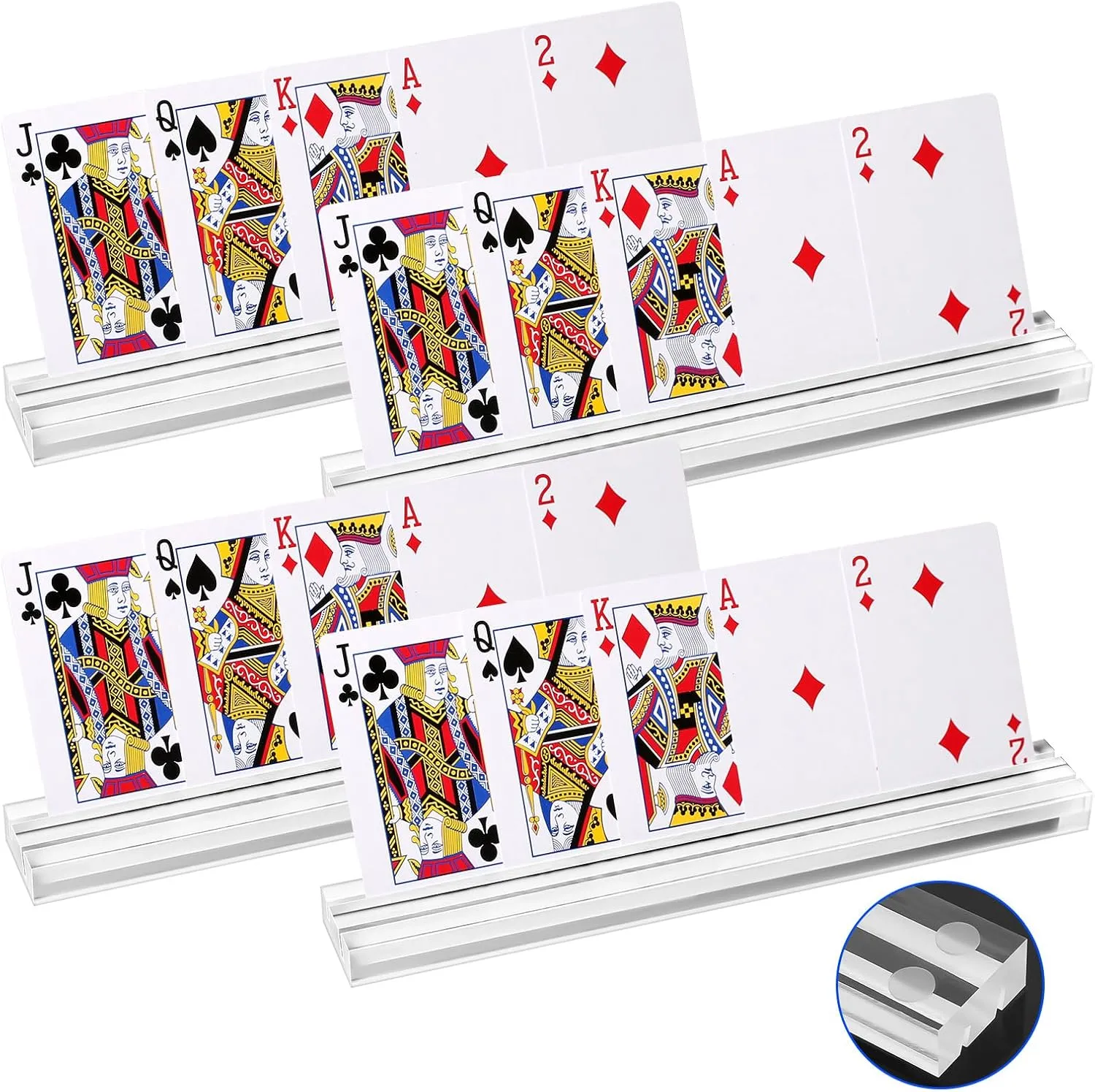 4PCS Acrylic Card Holders for Playing Cards, Set of 4 Playing Card Holders with Dual Grooves, Acrylic Playing Card Holder Stands for Adults,Card Game