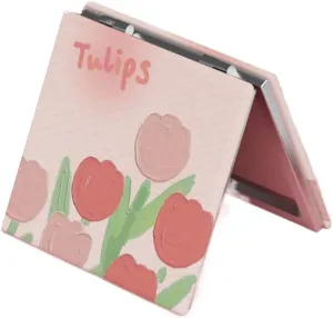 4pcs Handheld Mirror, Compact Small Mirror, Square Compact Mirror for Women Men Travel Makeup Mirrors for Handbag and Pocket Rose Folding Mirror Tulip Makeup Mirror Small Cosmetic Mirror