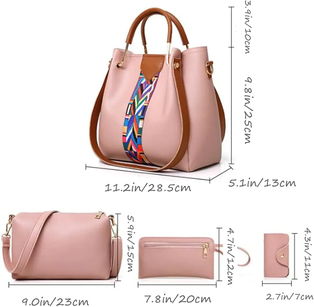 4pcs Hobo Tote and Purse Satchel for Women Top-handle Handbag PU Shoulder Bag Clutch Card Holder