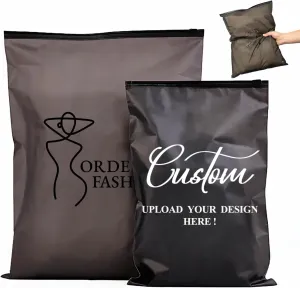 50-200pcs Translucent Matte Frosted Black Zipper Bags with Logo, Personalized Resealable Poly Plastic Packaging Bags for Clothing, T-Shirts, Leggings, Socks, Anything (50)